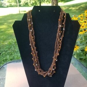 Elegant Brown Crochet Beaded Necklace